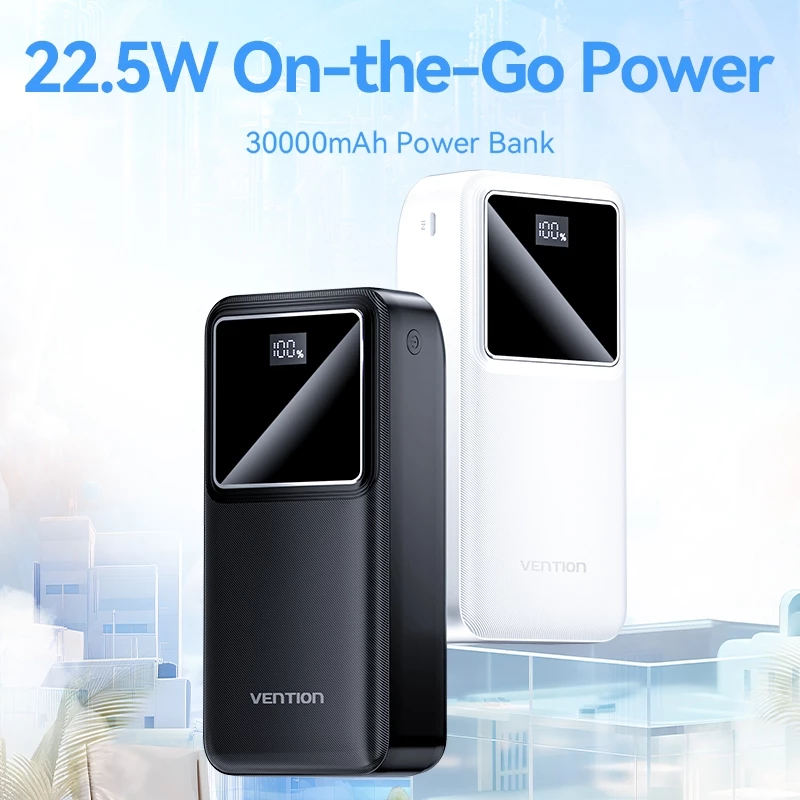 Vention Powerbank Fast Charging LED Display QC PD USB A Type C 30000mAh 22.5W