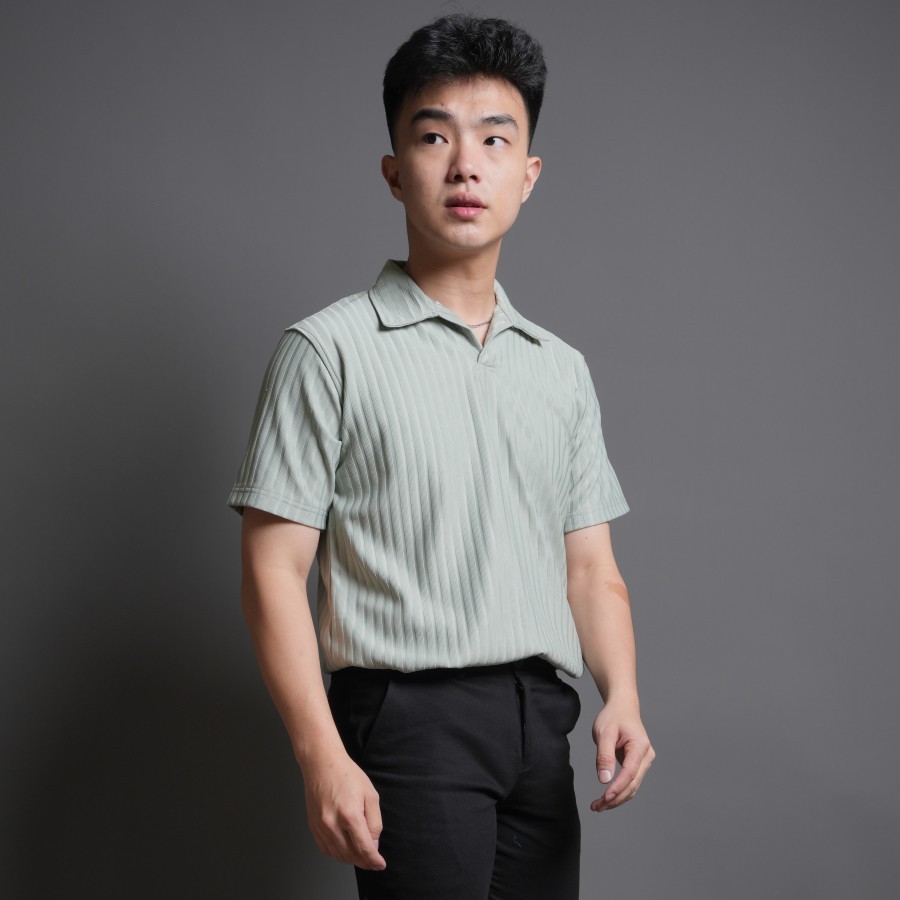 Jual Kaos Polo Shirt Pria Bahan Waffle Kotak Kotak Wafel Wafer