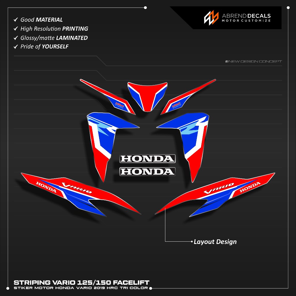 Jual ABREND DECAL STRIPING VARIO FACELIFT GRAFIS HRC TRI COLOR / STIKER ...