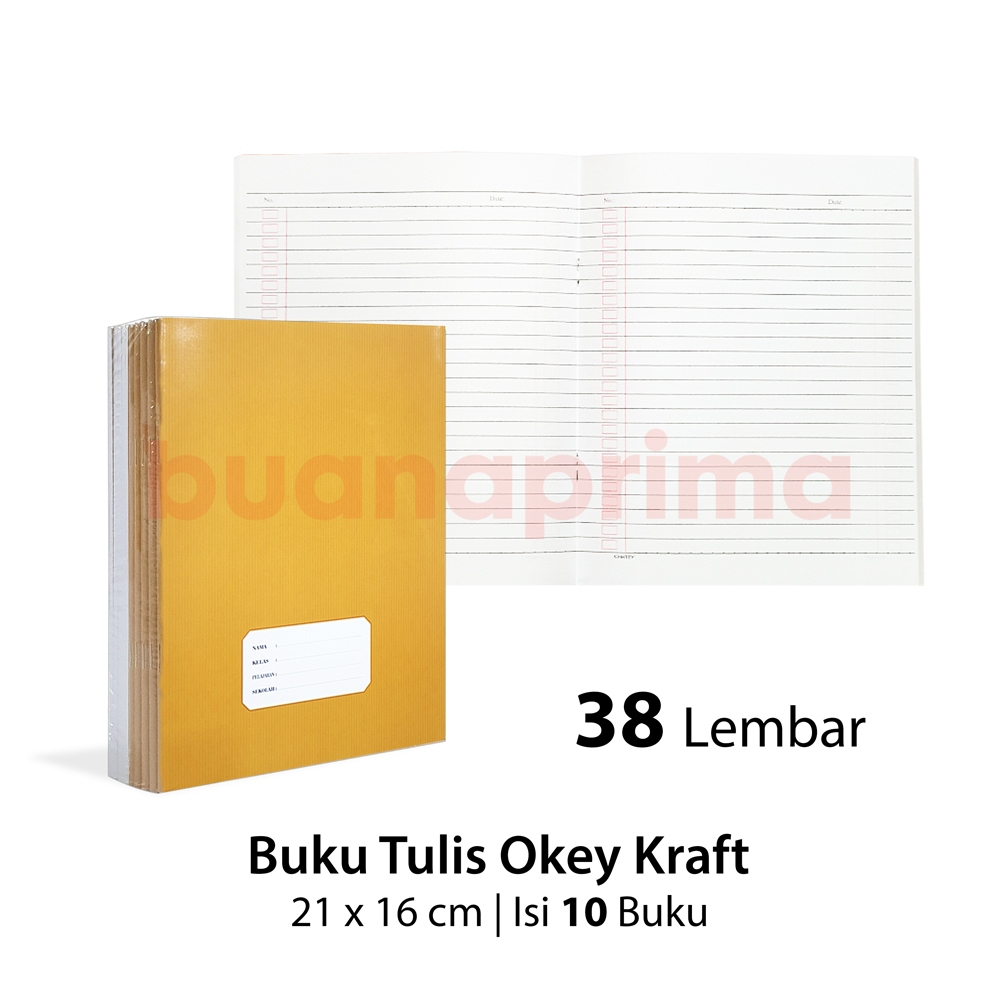 Jual Buku Tulis Pendek Kraft OKEY 38 Lembar Isi 10 Buku Sampul Coklat ...