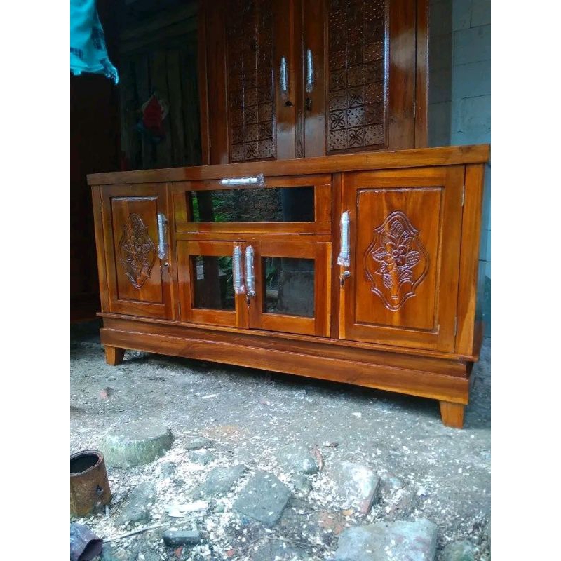 Diswar bupet tv terbaru ful kayu jati asli cahaya jati furniture