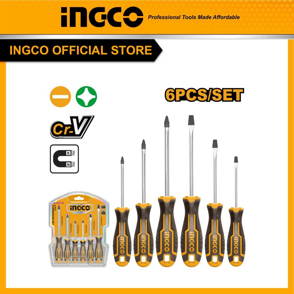 Jual (INGCO) - Screwdriver 6pcs Set Magnet INGCO HKSD0821CG Obeng Plus ...
