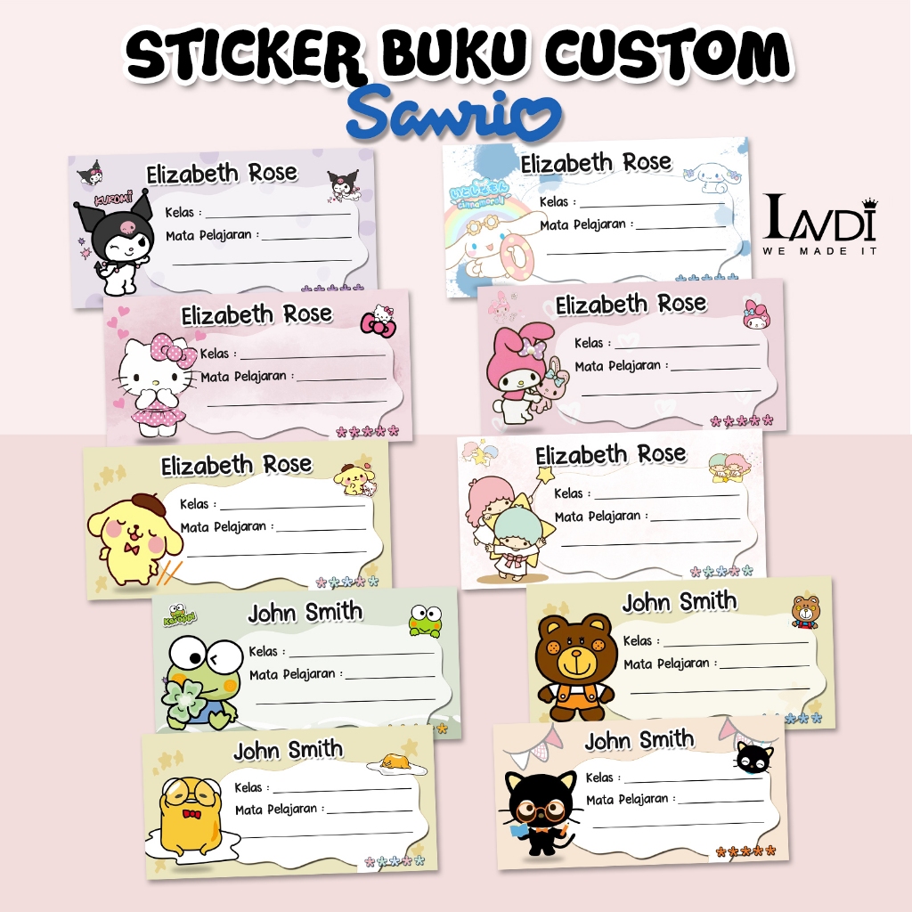 Jual Sticker Label Nama Custom Buku Pelajaran Sekolah Sanrio Kuromi ...