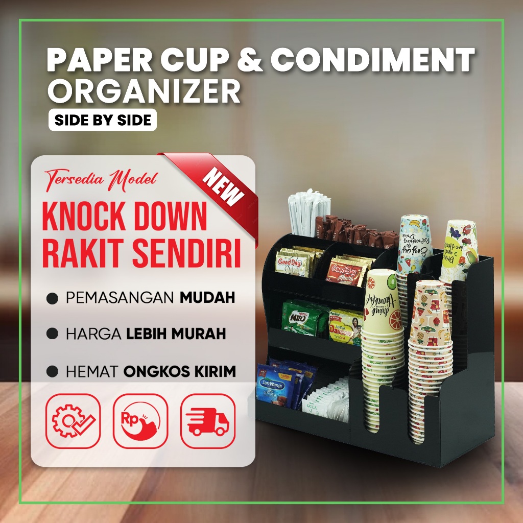 Jual Rak Paper Cup / Plastik Cup Organizer Condiment Side by Side ...