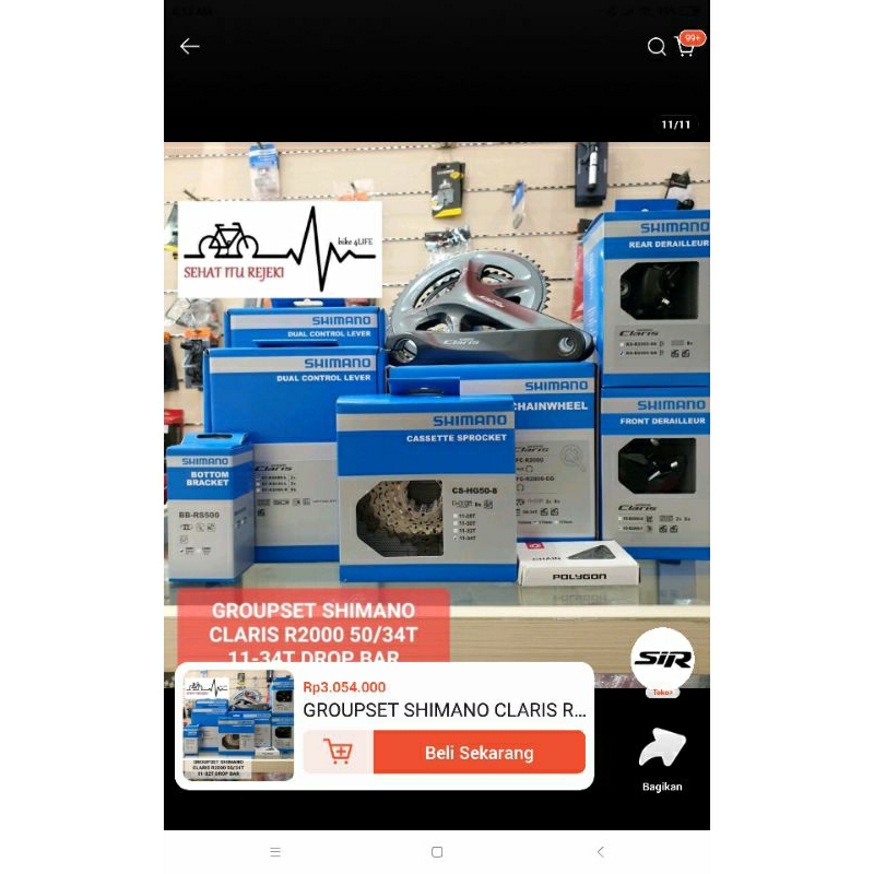 Jual GROUPSET SHIMANO CLARIS R2000 2x8 SPEED 50-34T GRUPSET DROP