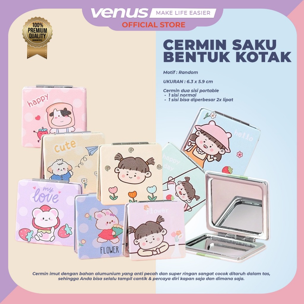 Jual Venusjkt Cermin Saku Kaca Rias Makeup Lipat Double Slide Leather