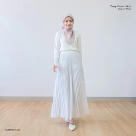 HAYNA Zoey Pleats Skirt (Broken White) Rok Wanita Plisket