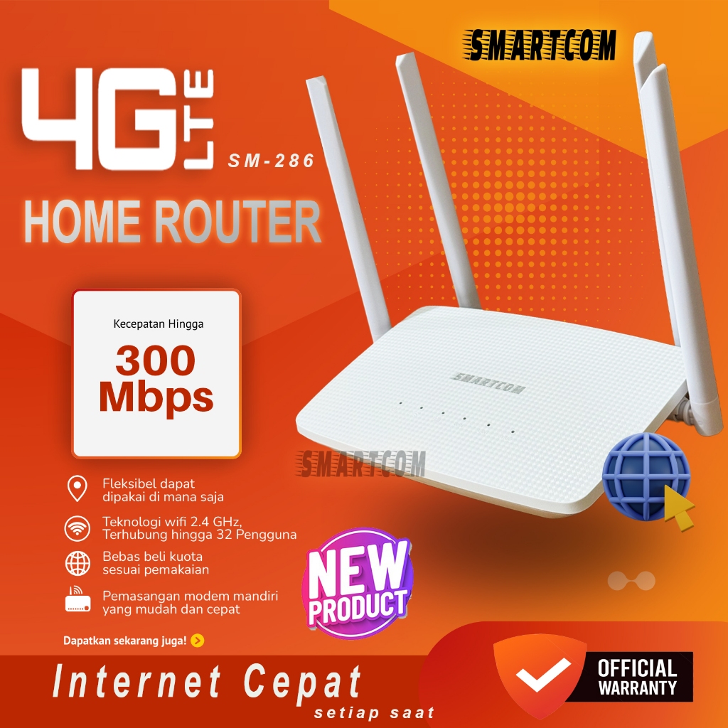 < SMARTCOM > Modem Wifi Wireless Router 4G LTE SM286 300Mbps All Operator Garansi Resmi