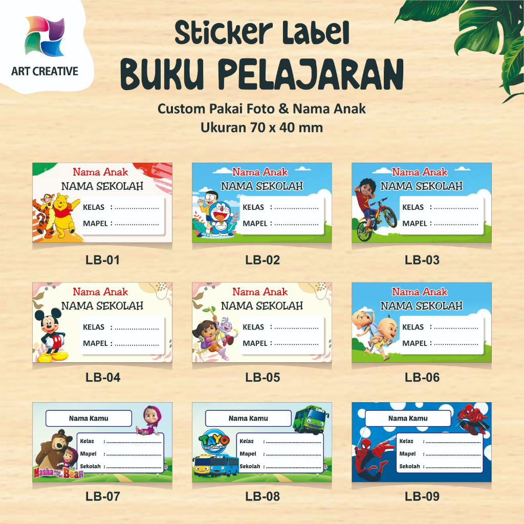 Jual stiker costum nama /Stiker label buku mata pelajaran karakter ...