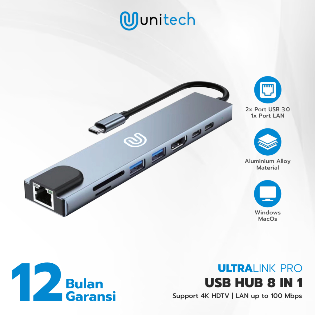 Jual USB HUB Converter Type-C 3.1 to 4K HD-Compatible RJ45 LAN Unitech ...