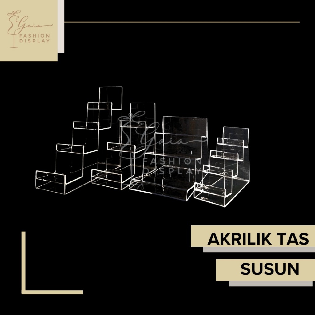 Jual Akrilik Tas Dompet Pajangan Display Tas Bening Transparan 3 Susun ...