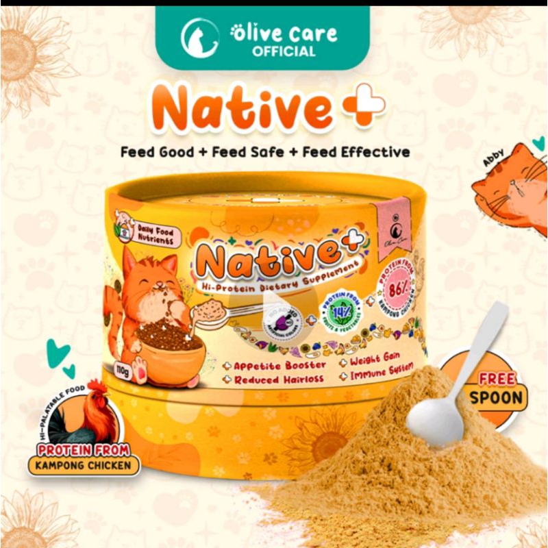 Jual Olive Care Vitamin Kucing NATIVE+ Protein Tinggi 110gr untuk ...