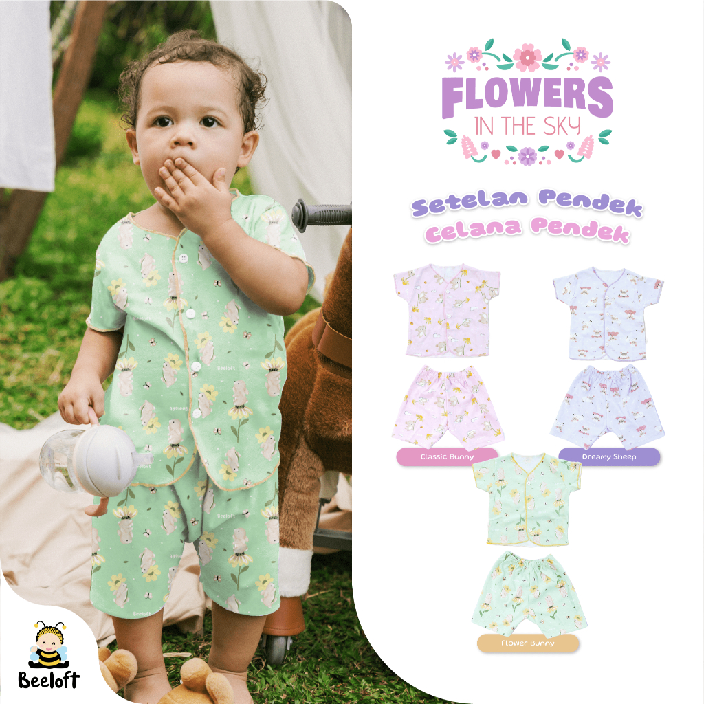 Pipiniko Flower Mouse Baju Tidur Pendek Set Bayi Perempuan