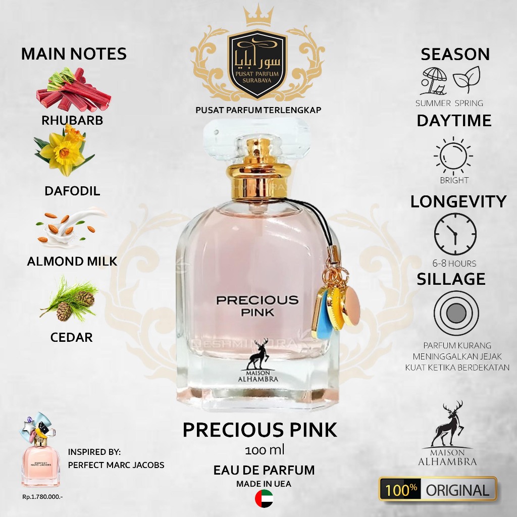 Precious Pink Maison Alhambra Premium Parfum Pria/Wanita/Unisex Original  Made in Dubai 100ml