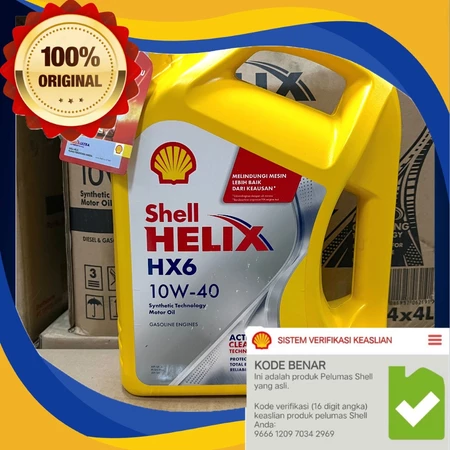 OLI MESIN MOBIL SHELL HELIX HX6 10W-40 | HX6 4 LITER | ORIGINAL BARCODE HIJAU HX6 4L 10W40