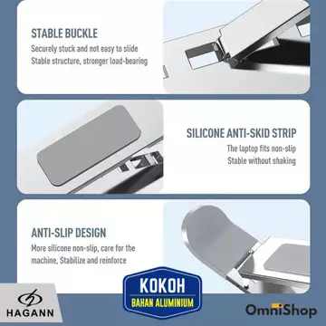 HAGANN LAC 005 Laptop Stand Holder Bracket Portable Foldable Alumunium Dudukan Laptop Anti Slip