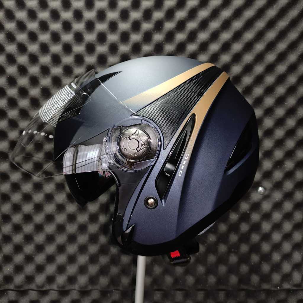 Jual Helm Honda Luxury Biru Doff Double Visor Half Face MDS Zarra