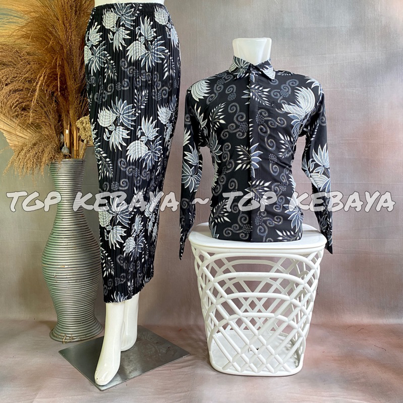 Jual Kemeja Batik Couple Rok Plisket Batik Couple Lengan Panjang Rok Plisket Batik Set Kondangan 5086