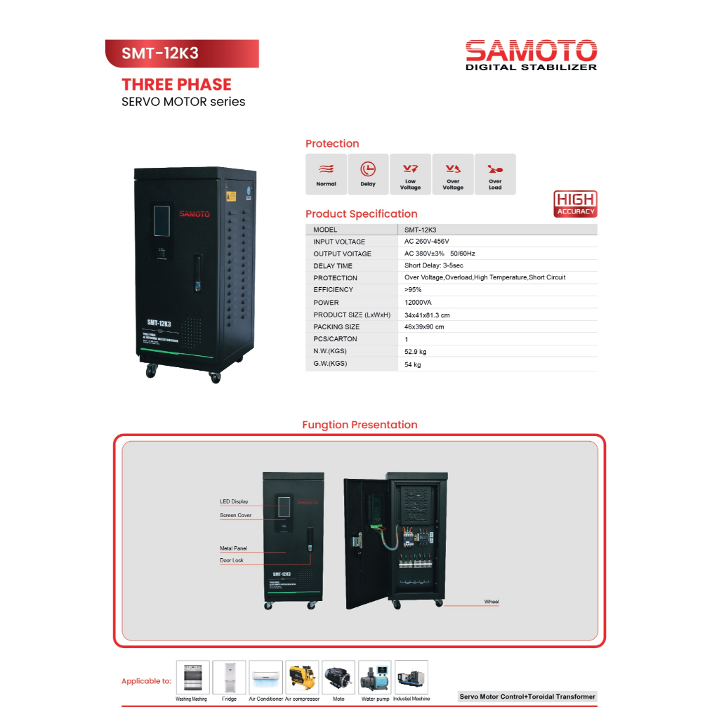 Jual SAMOTO Stabilizer 12000VA Stavolt Three Phase Stavolt SMT12KVA 3 ...