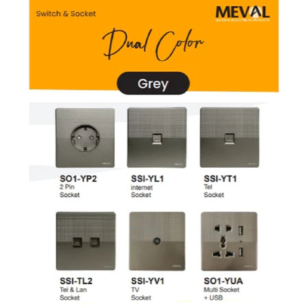 MEVAL Stop Kontak Saklar dan Soket Minimalist Frameless - Grey