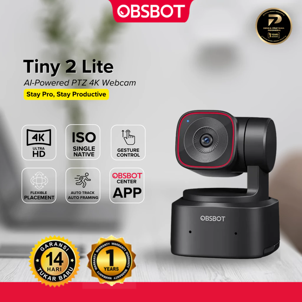 OBSBOT Tiny 2 LITE AI-Powered PTZ 4K Streaming Camera