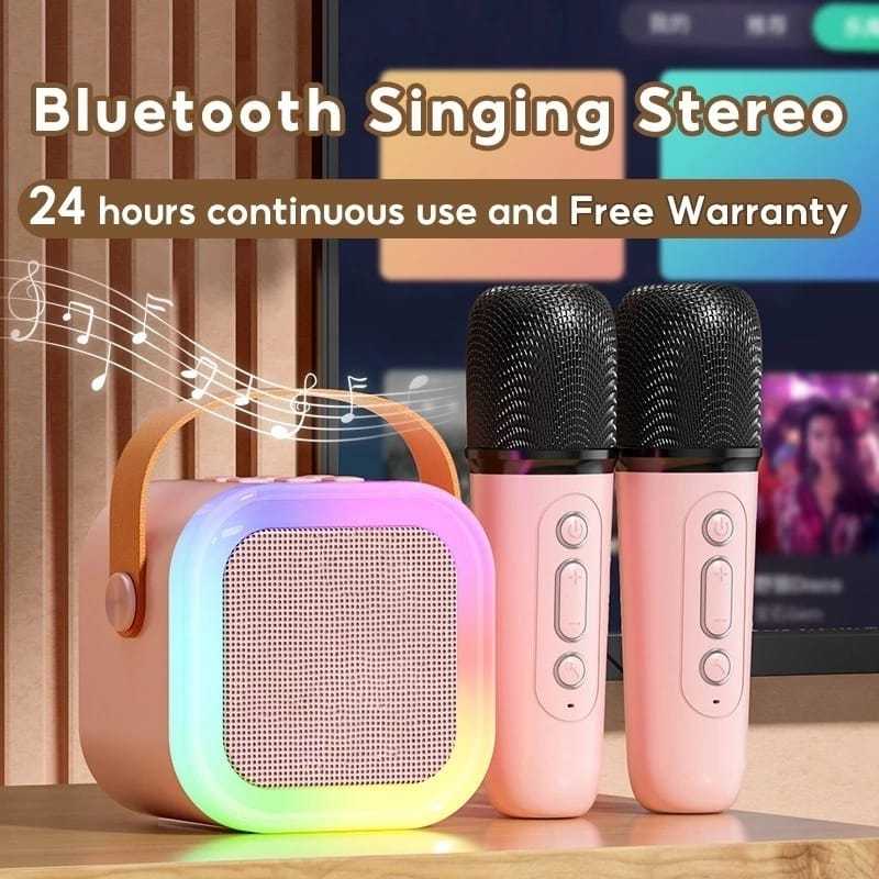 Jual Speaker Mini Karaoke Bluetooth Praktis RGB 2 Mic Wireless ...