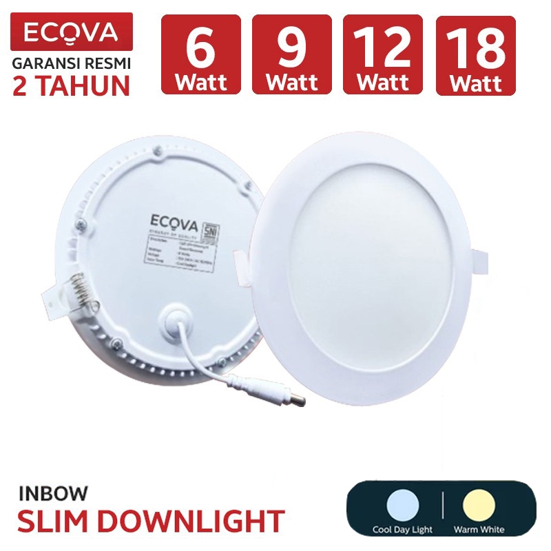 Jual Lampu Slim Downlight LED Inbow IB Bulat ECOVA 6 9 12 18 Watt ...