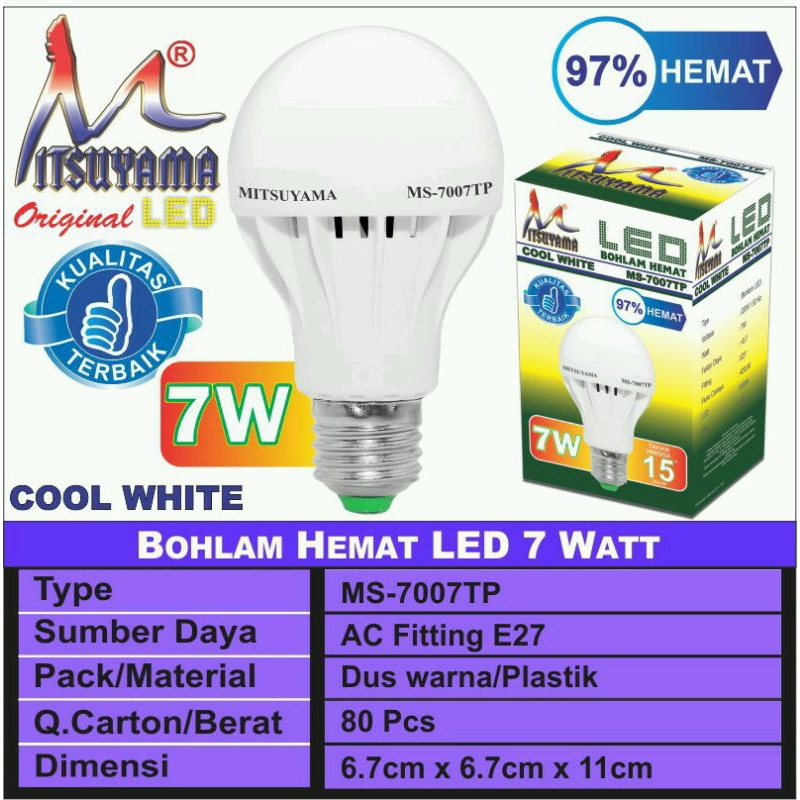Jual Lampu LED 7W MS 7007 CW Mitsuyama bohlam cahaya terang lampu led