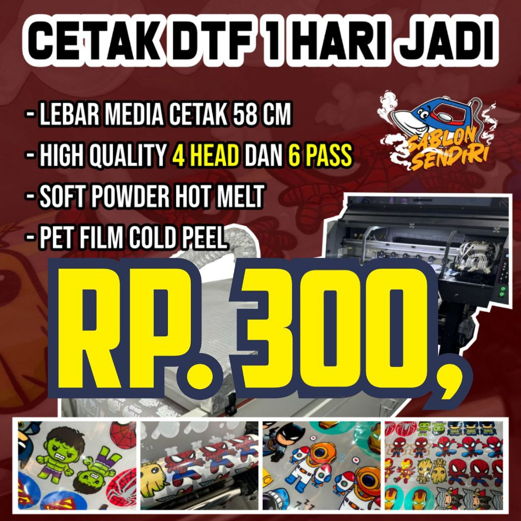 Jual [ PROMO CETAK DTF MURAH ] SABLON SETRIKA SEHARI JADI EXPRES PUTIH