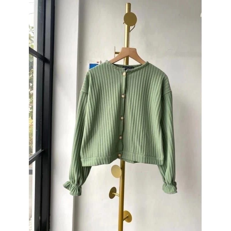 Jual Cardigan Crop Top Hornet Kancing Lengan Panjang Kerut Balon