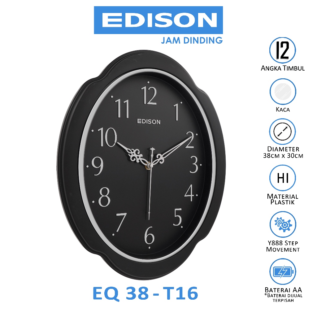 Jual Jam Dinding Edison EQ 38 T16 Timbul Dimensi Ukuran 38cm x 30cm ...