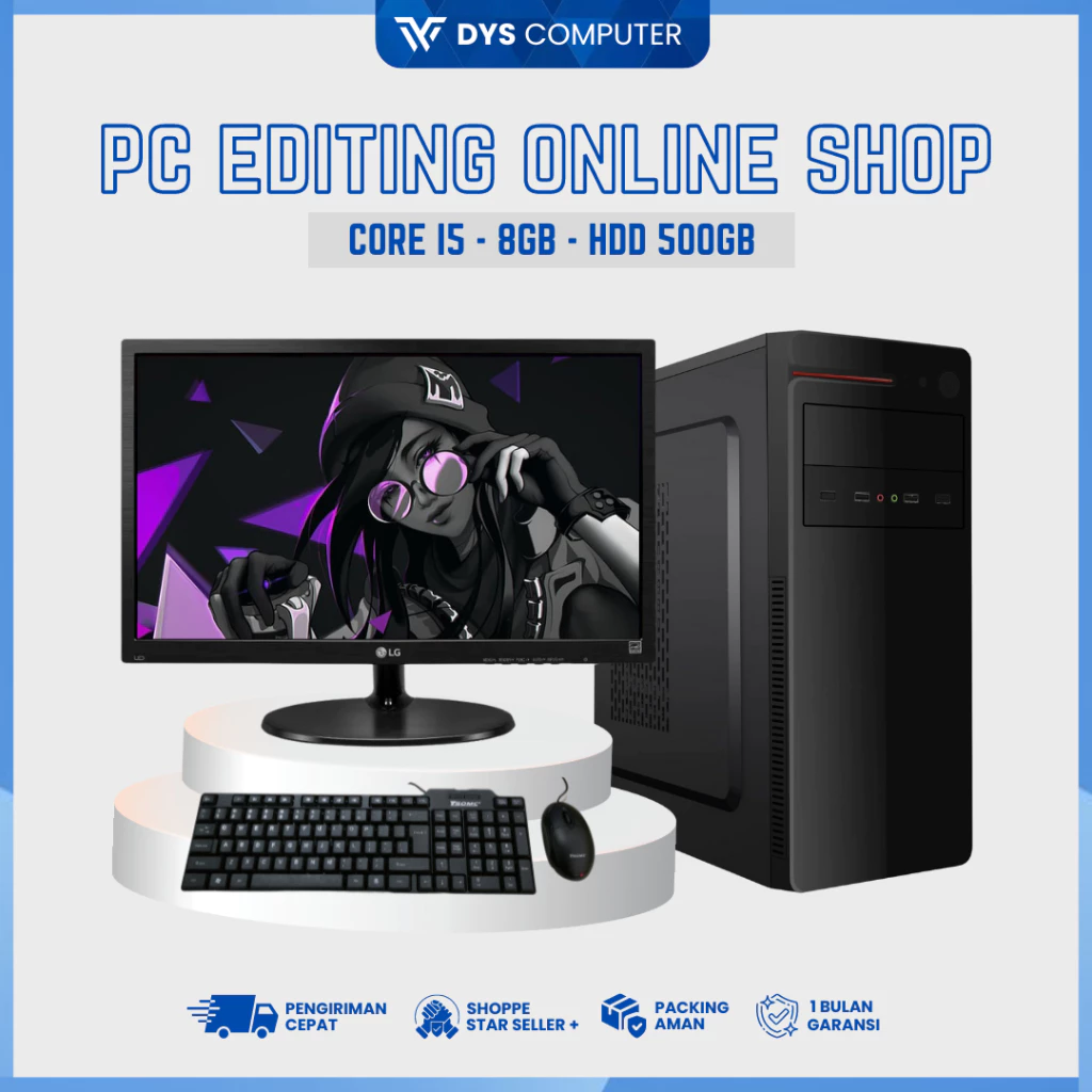 Pc fullset gaming desain editing i5 / 8gb / 500gb / ssd