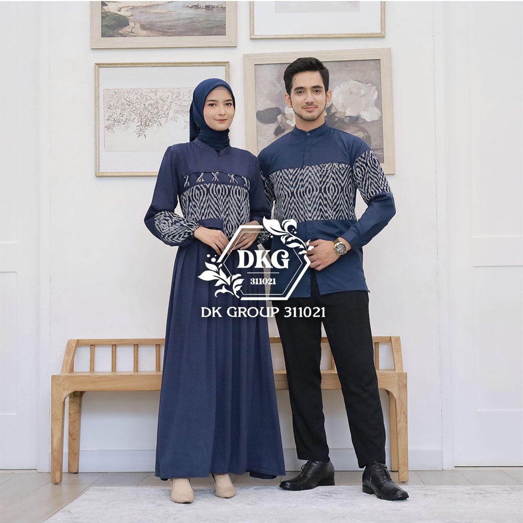 Jual [READY STOCK] Set couple louisa navy, couple baju lebaran tenun ...