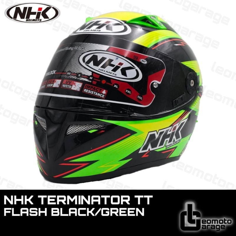 Jual HELM NHK TERMINATOR TT FLASH HELM FULL FACE BLACK/GREEN | Shopee ...