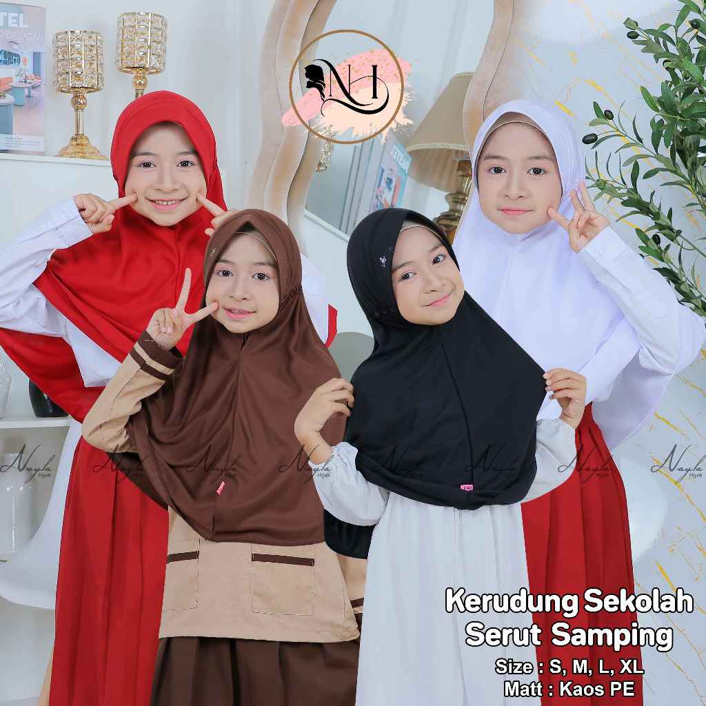 Jual Kerudung Sekolah Serut Samping Jilbab Sekolah Anak SD SMP SMA ...