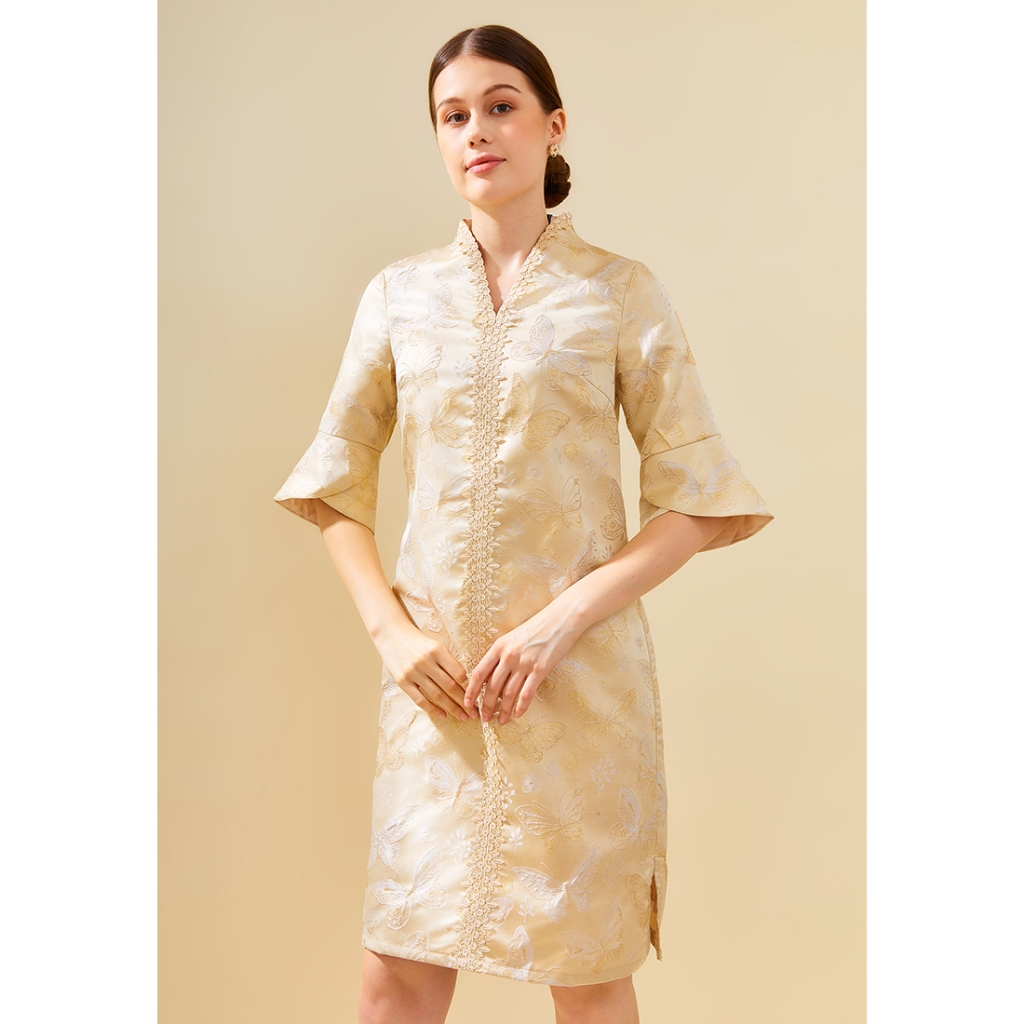 Jual ESYE La Regence - Calina Jacquard Dress Gold | Dress Shift ...
