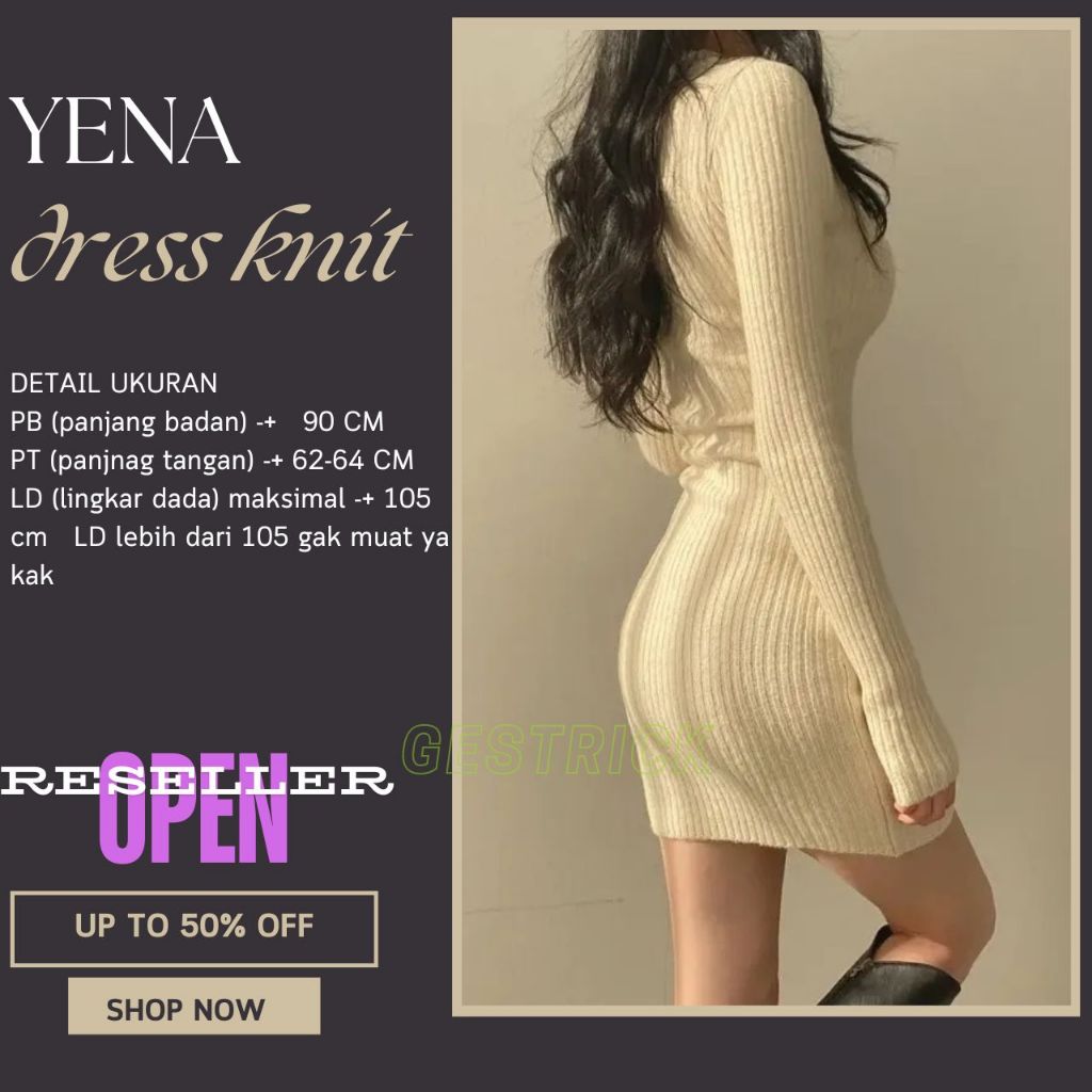 Jual Yena Knit Dress V Neck Korean bodycon elegant dress GESTRICK Shopee Indonesia