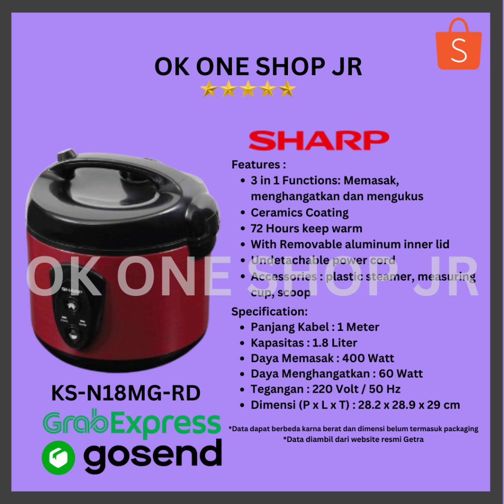 Jual Sharp Rice Cooker KS-N18MG-RD / KSN 18 MG(1.8 Liter) | Shopee ...