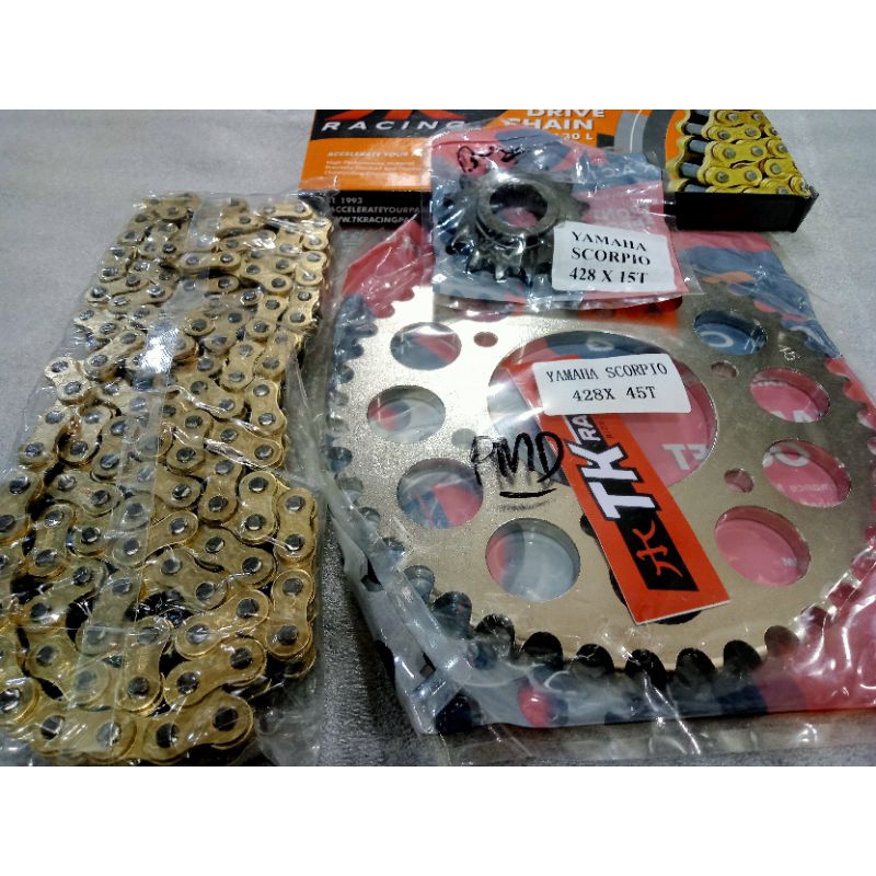 Jual gear set TK racing scorpio dan rantai TK 428 hs gold | Shopee ...
