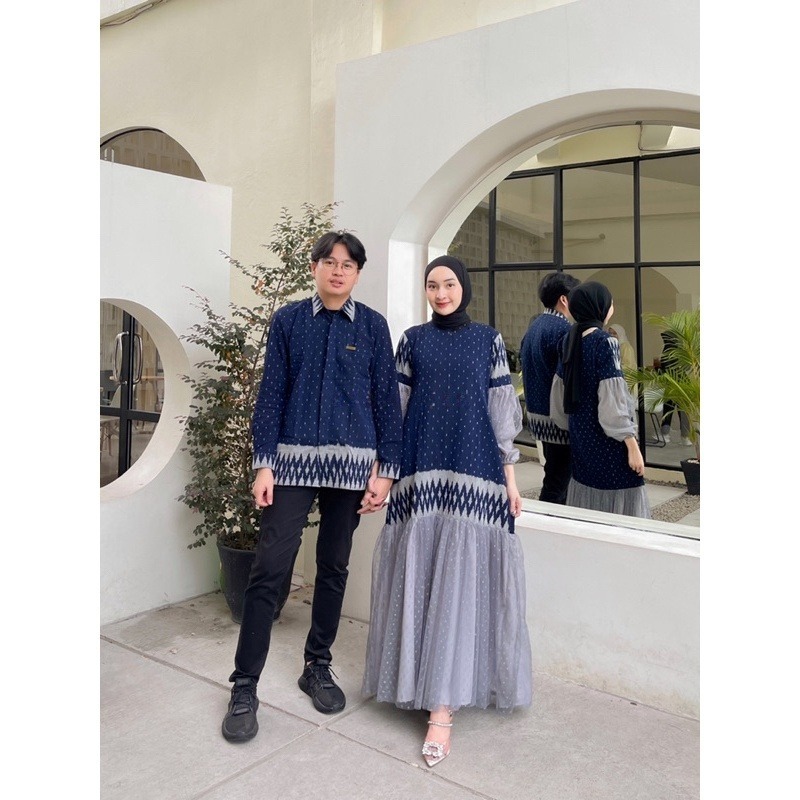 Jual BAJU COUPLE PASANGAN KONDANGAN BIRU KOMBINASI TENUN ETNIK TERBARU ...