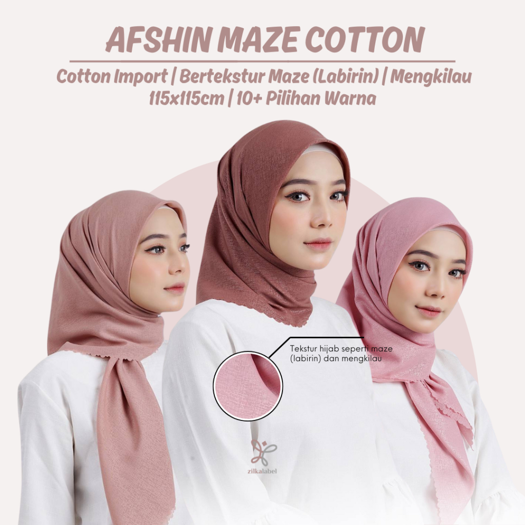 Jual AFSHIN MAZE COTTON Preimum / Jilbab Segiempat Katun Emboss Polos ...