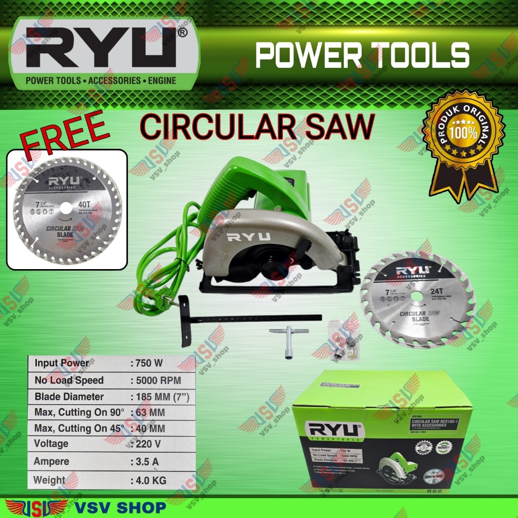 Jual RYU RCS185-1 Circular Saw 185mm Mesin Gergaji Potong Kayu Circle ...