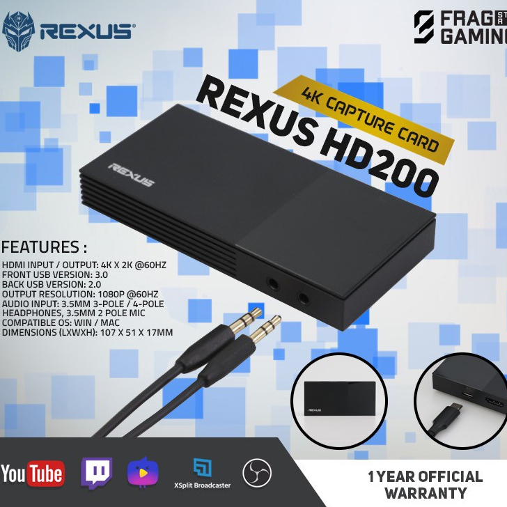 Jual Rexus HD200 / HD-200 HDMI 4K Game Capture Card Stream and Record ...