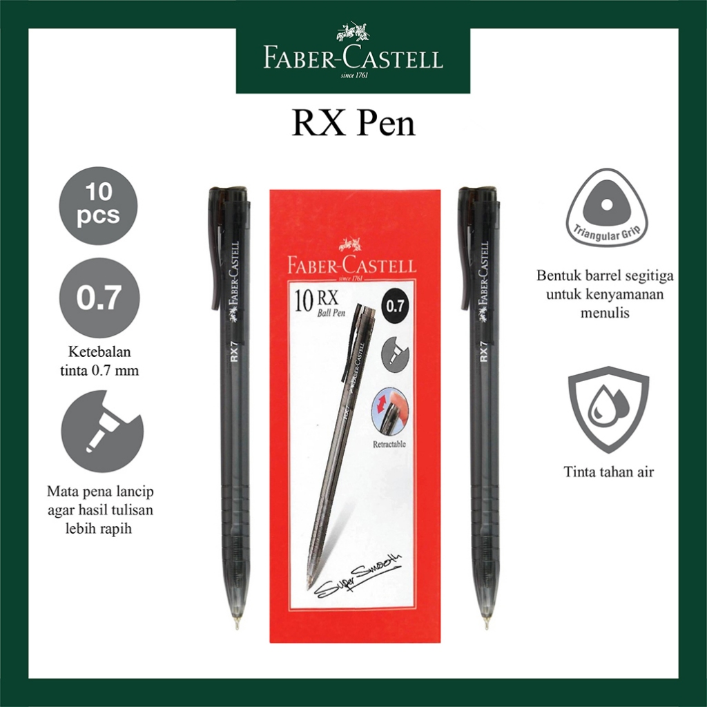 Jual Pulpen Faber Castell Ballpoint RX 0.7 MM Hitam dan Biru Per Box ...