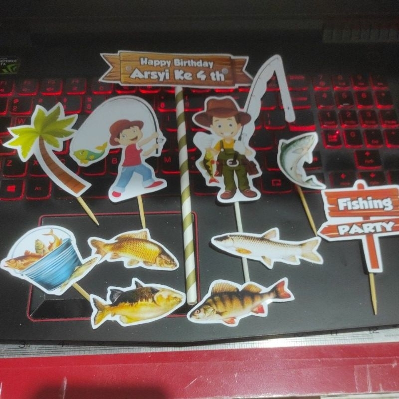 Jual cake topper hiasan kue pemancing pancingan memancing fisherman ...