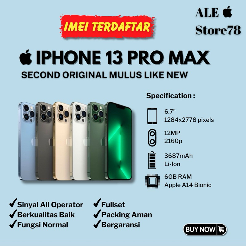 Jual iPhone 13 Pro Max 128GB/256GB/512GB/1TB (IMEI TERDAFTAR) Seken Fullset  Mulus | Shopee Indonesia