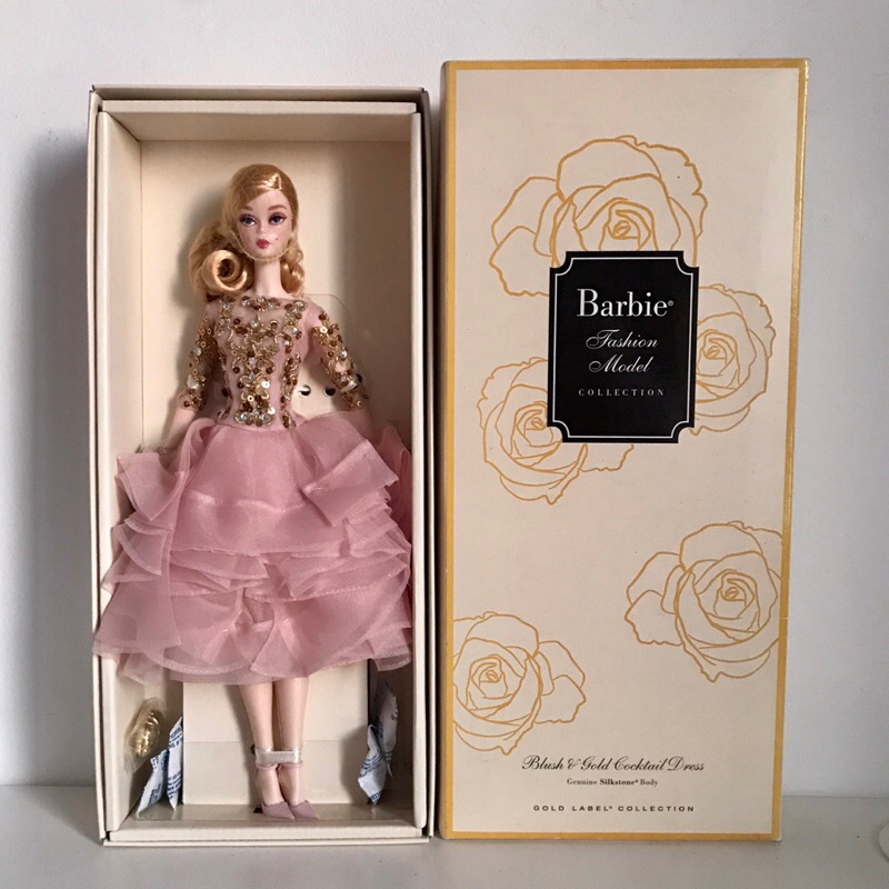 barbie fashion model collection blush & gold cocktail dress Grace wrapped in gold.  Barbie Fashion Model Collection  Blush & Gold  Cocktail Dress  Genuine Silkstone Body