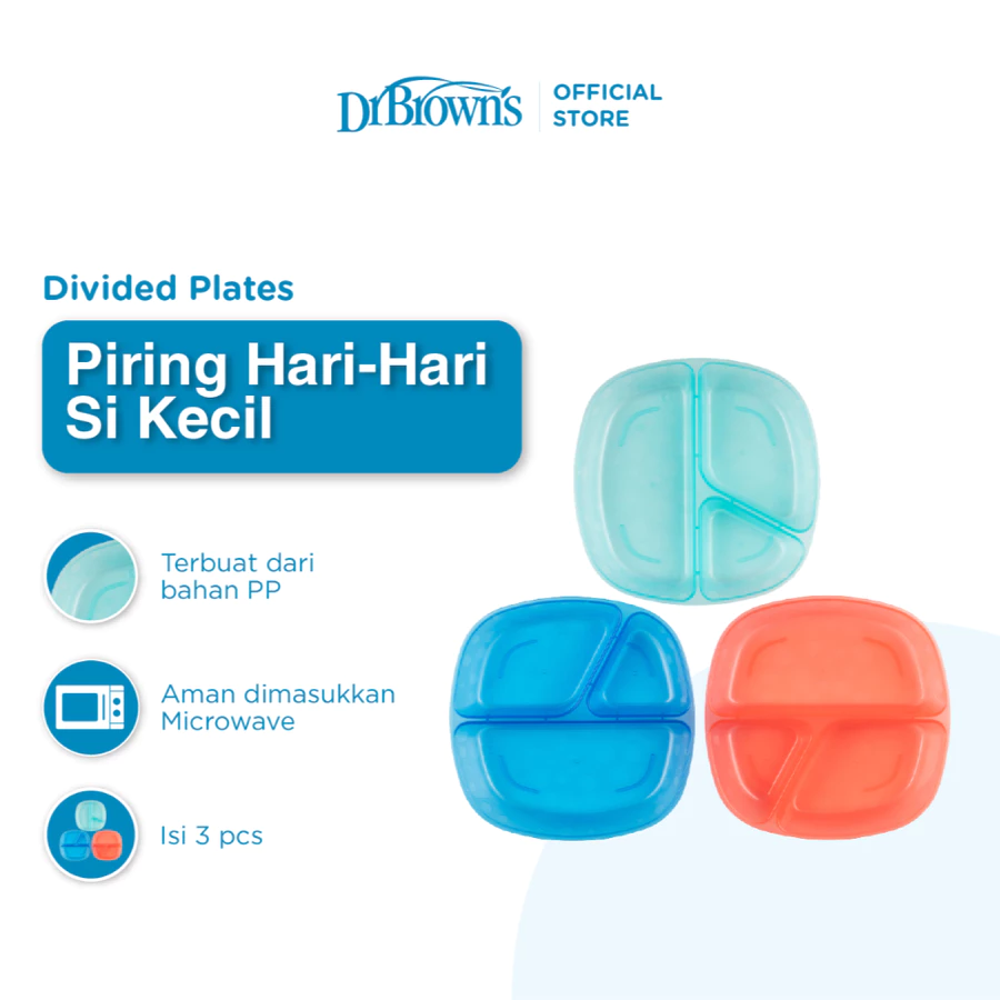 Dr. Brown's Divided Plates, 3-Pack (TF017) / Tempat Makan Bayi / Piring Makan Anak / Peralatan Makan MPASI