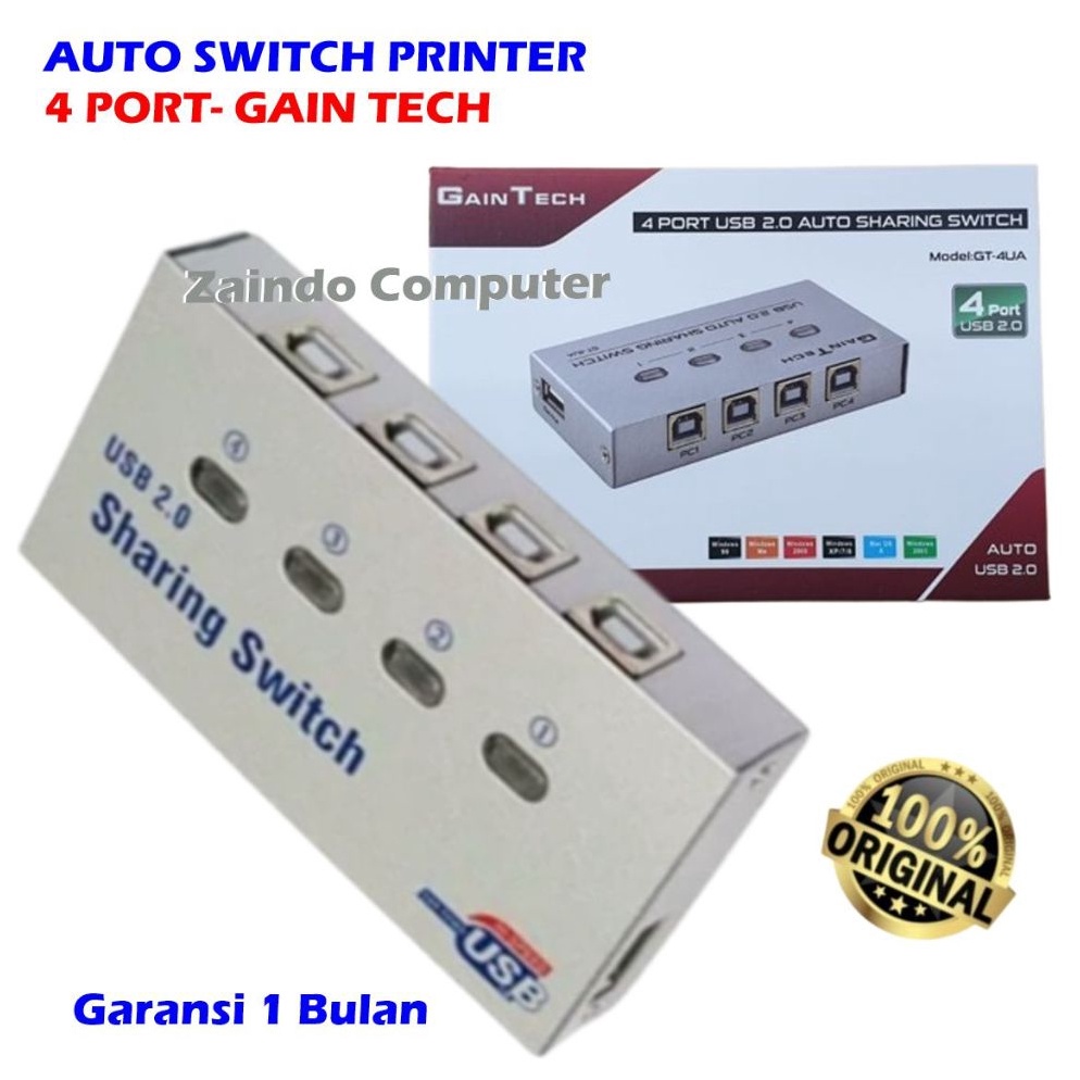 Jual KODE H27I AUTO SWITCH PRINTER 4 PORT GAIN TECH USB SHARING SWITCH ...