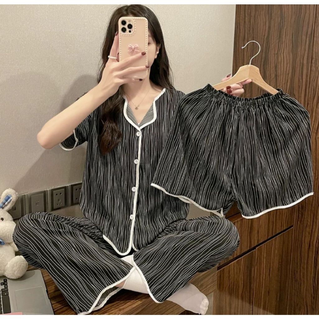 Jual Piyama Set 3 in 1 Baju Tidur Wanita Import | Shopee Indonesia